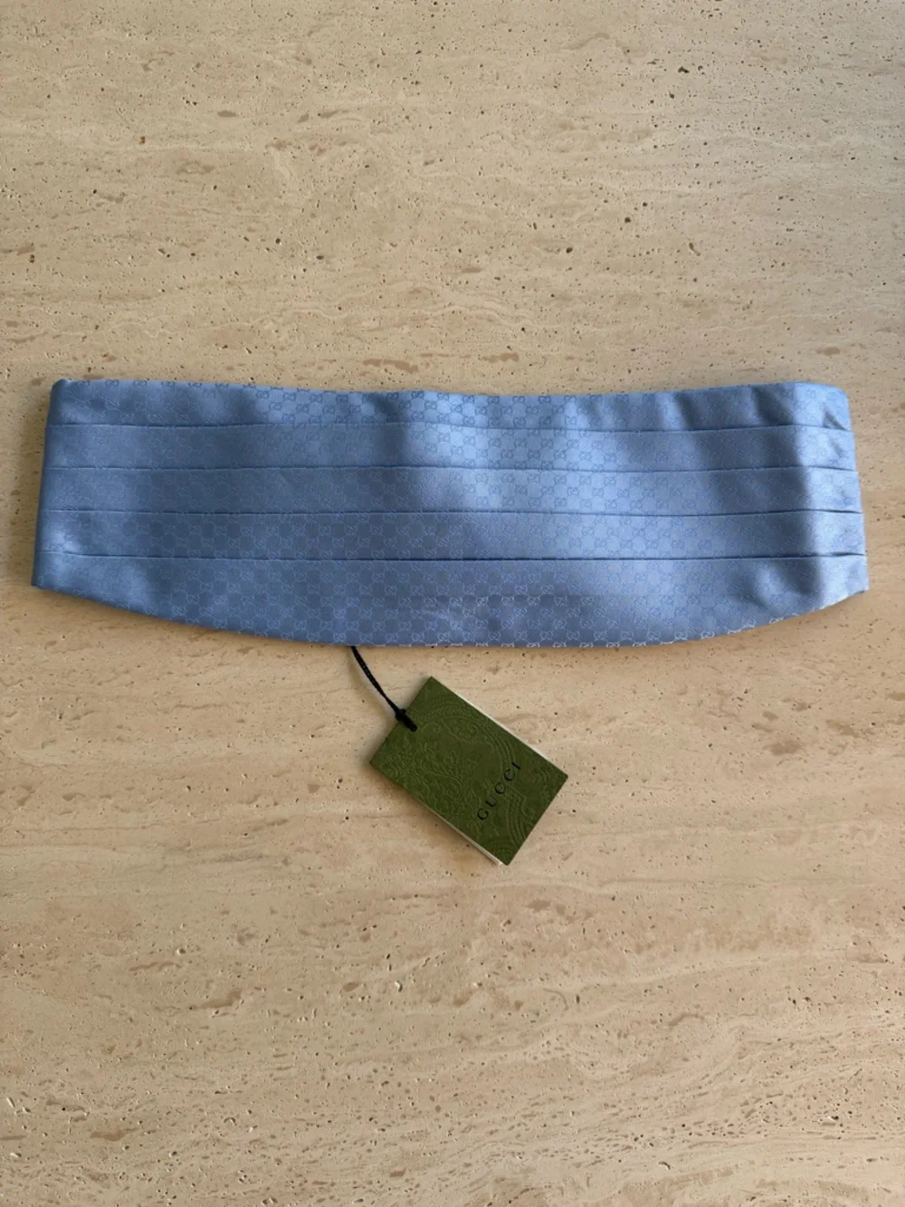 NWT GUCCI SILK CUMMERBUND WITH GG PATTERN LIGHT BLUE Sz M 💙